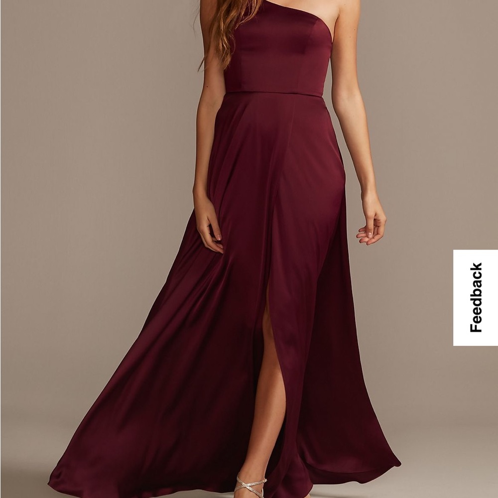 David’s Bridal-Bridesmaid-Bliss Dress-One Shoulder-Wine